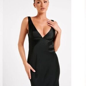 Meshki Black Backless Satin Dress